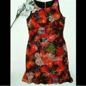 MM Couture Red/Black Abstract Floral Sheath Dress